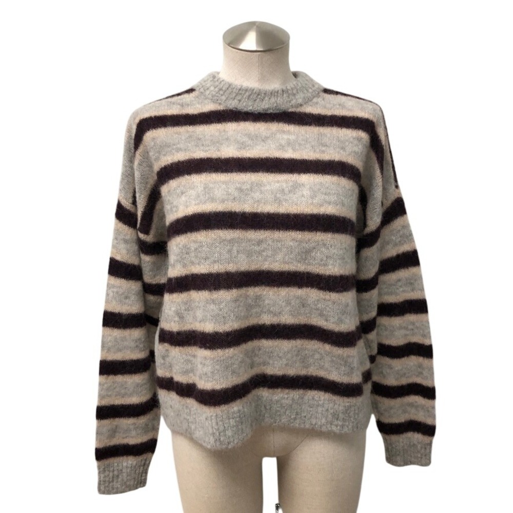 Madewell Pullover Sweater Womens XS Grey Purple Striped Alpaca Blend Preppy
